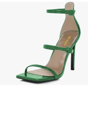 Wo Wagas Green Ankle Strap Sandals High Heels Open Square Toe Buckle Shoes